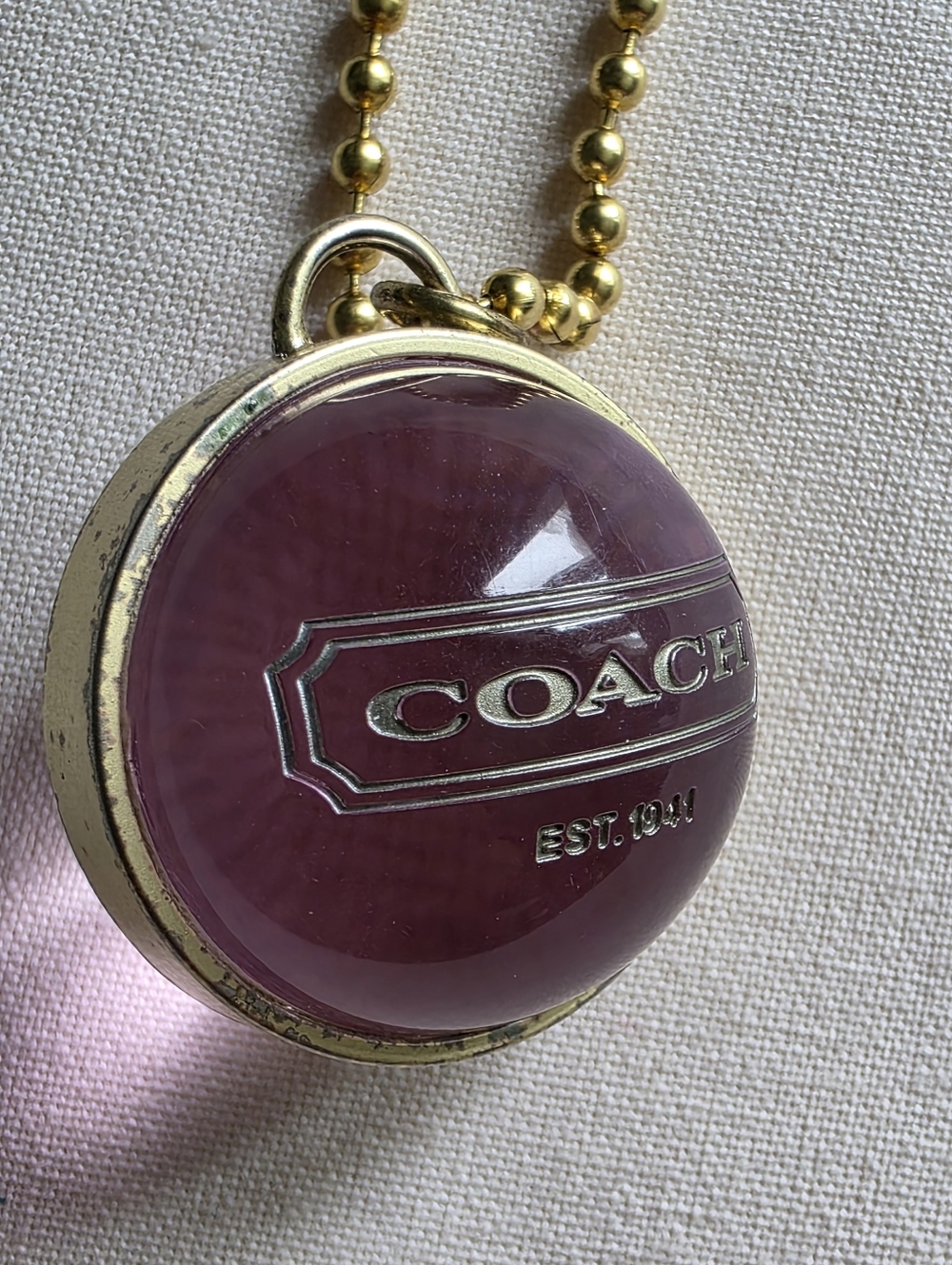 Coach Orb Charm Purple Resin Gold Tone Metal Keychain Y2K - Picture 6 of 8